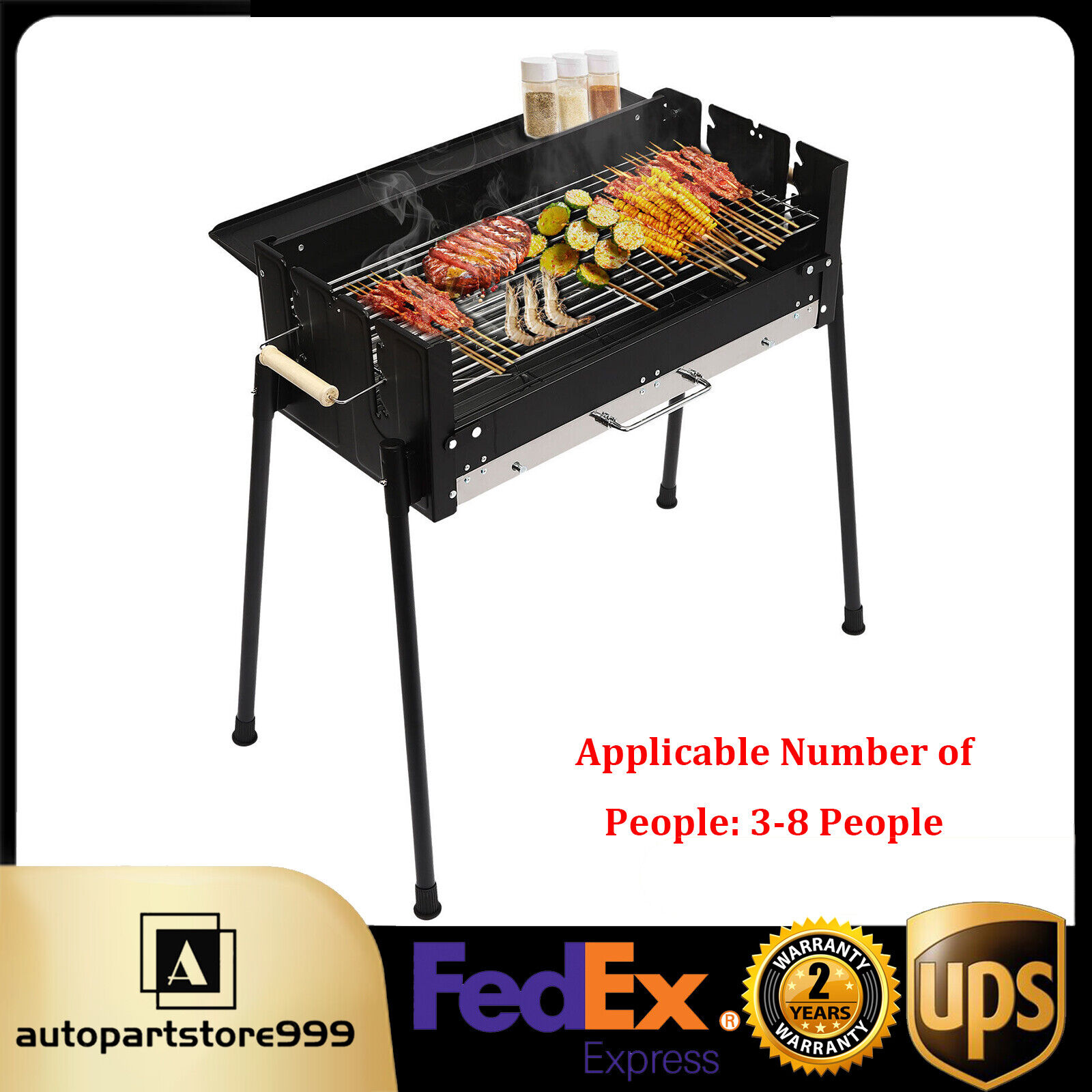 Barbecue Charcoal Grill Stainless Steel Folding BBQ Outdoor Camping Barbecue NEW