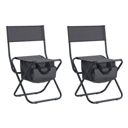 2pcs Outdoor Folding Chair w/Storage Bag BBQ Camping Portable Chairs Grey US