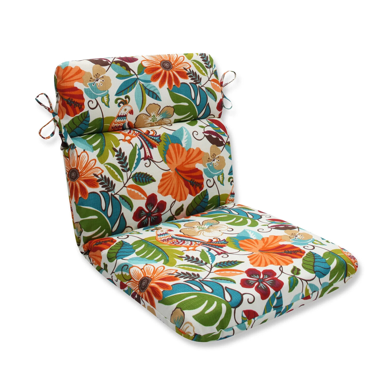 Rounded Jungle Tropic Floral Outdoor Chair Cushions Pillow Perfect 41x21x3 READ!