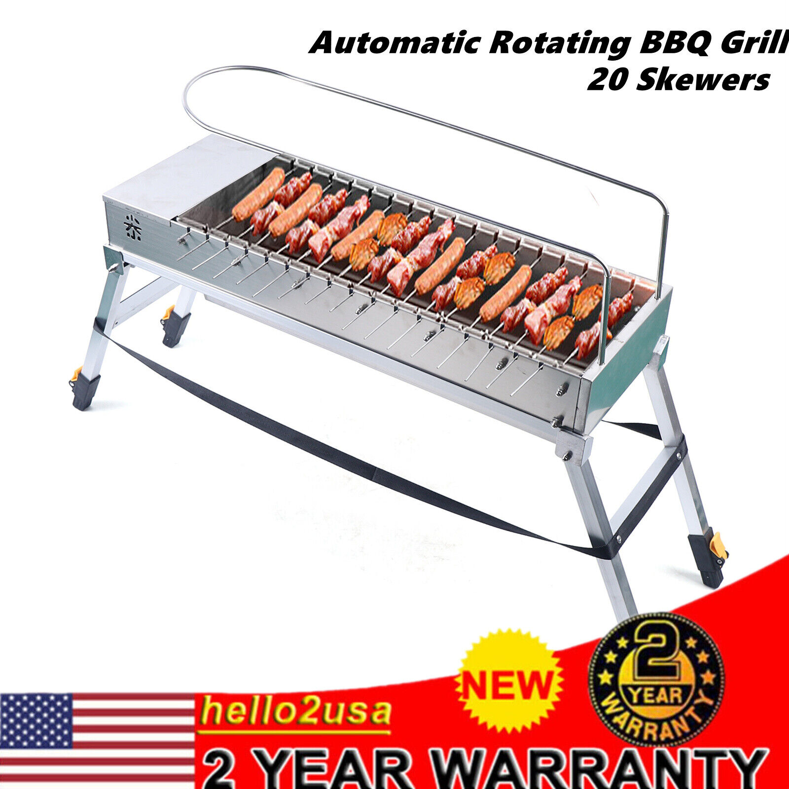 20 Skewer Automatic Rotating BBQ Barbecue Grill Attachment Rack with USB port