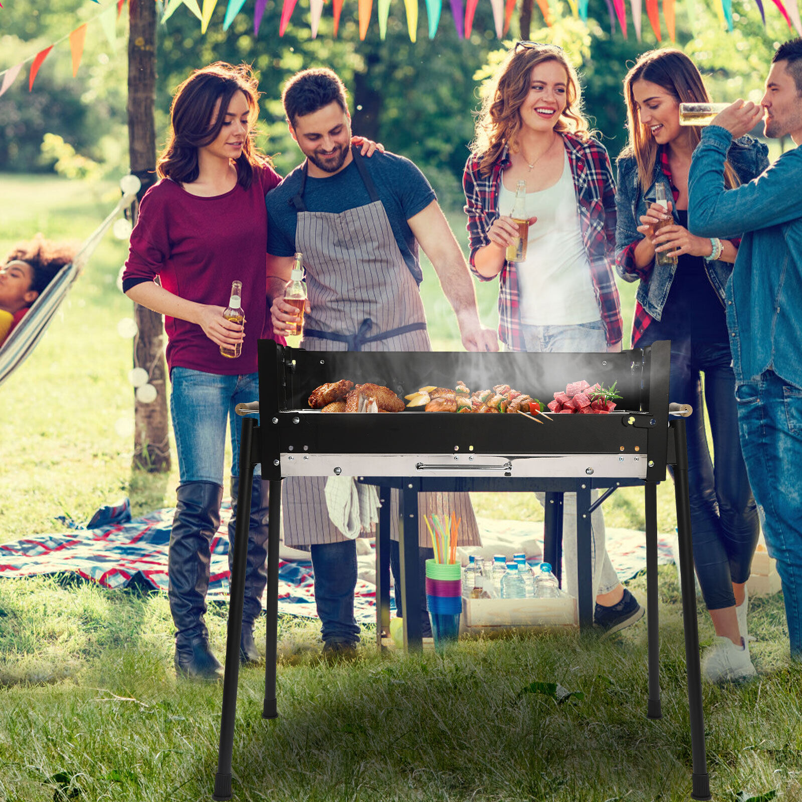 Barbecue Charcoal Grill Stainless Steel Folding BBQ Outdoor Camping Barbecue NEW