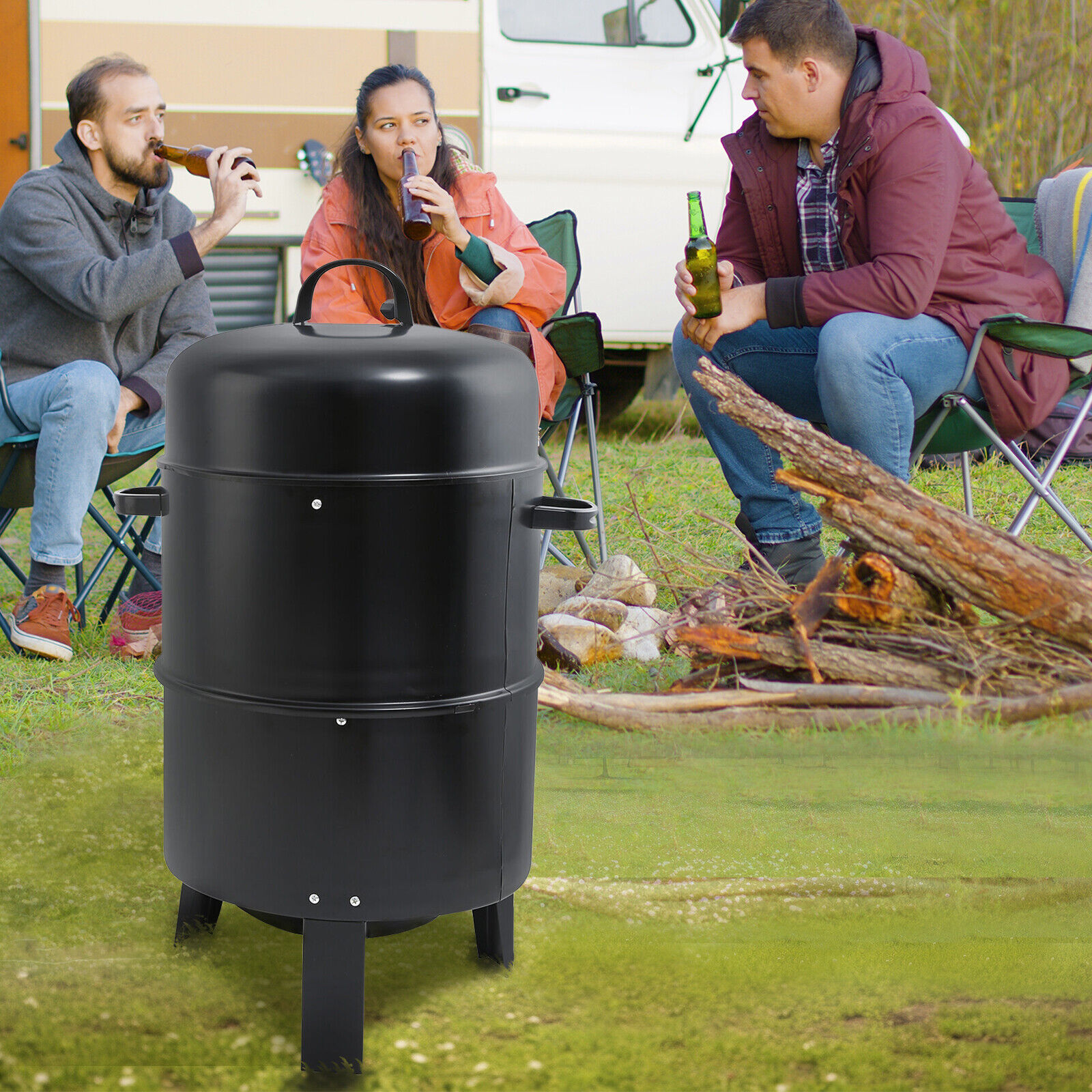 BBQ Grill Steel Portable Roaster 3IN1 Outdoor Family Vertical Meat Cooker Tool