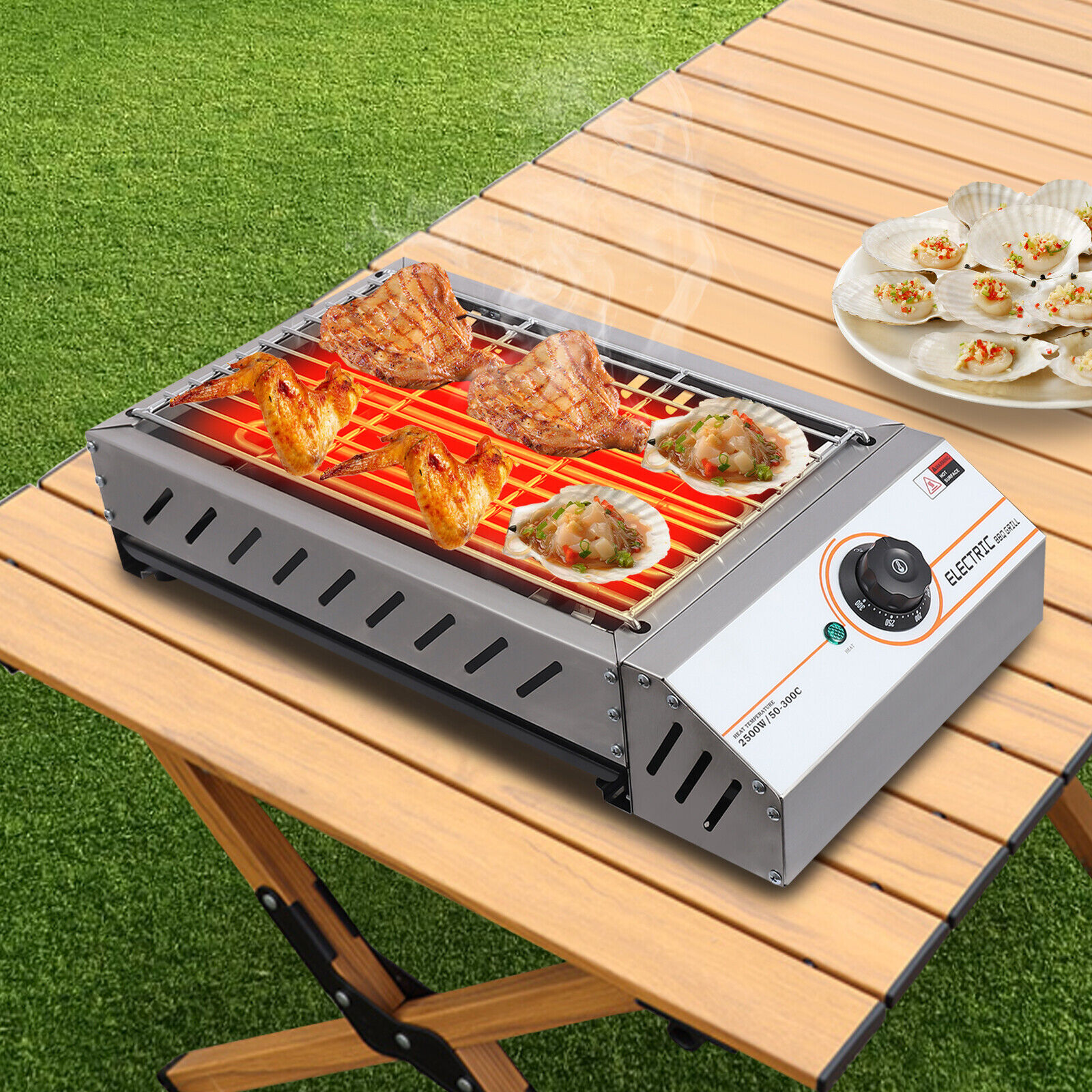 110V BBQ Grill Electric Barbecue Grill Countertop Griller Stainless Steel