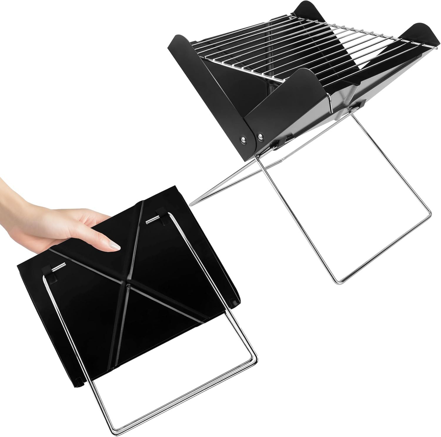 YSSOA 12” Portable Grill Charcoal Barbecue Grill - Folding Grill Notebook Shape
