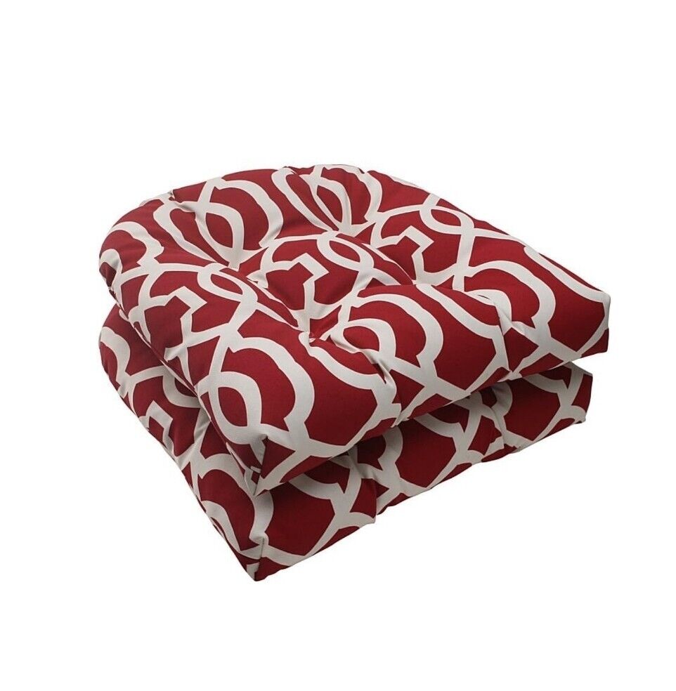 Pillow Perfect Trellis Indoor/Outdoor Chair Seat Cushion, Tufted, Weather, an...