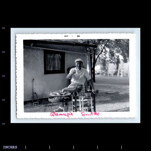 Vintage Photo MAN GRILLING ON BARBECUE GRILL 1958