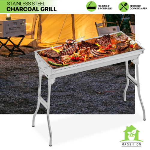 Foldable Charcoal Barbecue Grill Portable Stainless Steel Camping Picnic Cooker