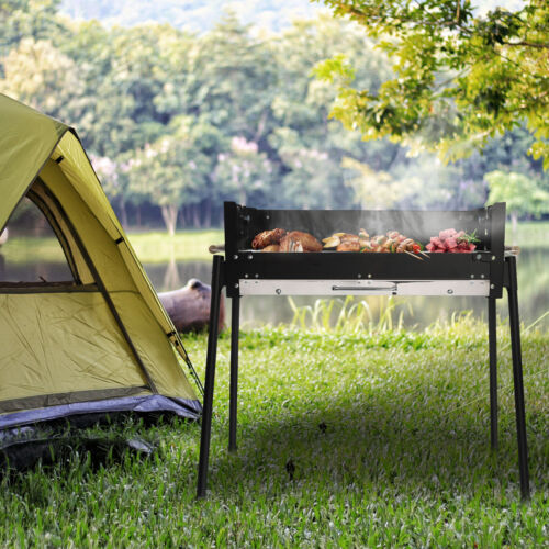 Barbecue Charcoal Grill Stainless Steel Folding BBQ Outdoor Camping Barbecue NEW