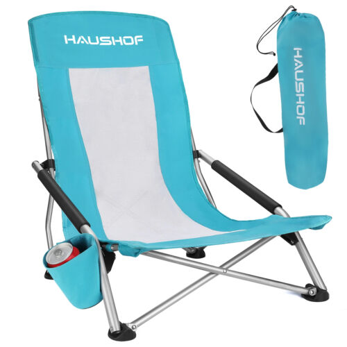 Beach Chairs Portable Outdoor Folding Moon Chair with Backrest and Cup Holder