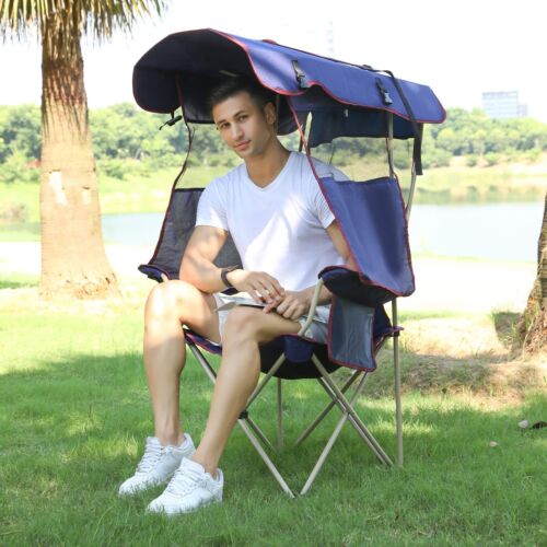 Camping Brothers Camping Chair with Shade Canopy - Outdoor Folding Patio Chai...