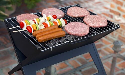 Portable Camping Game Charcoal Grill Heavy Duty Fire Sense Black Folds Flat Easy