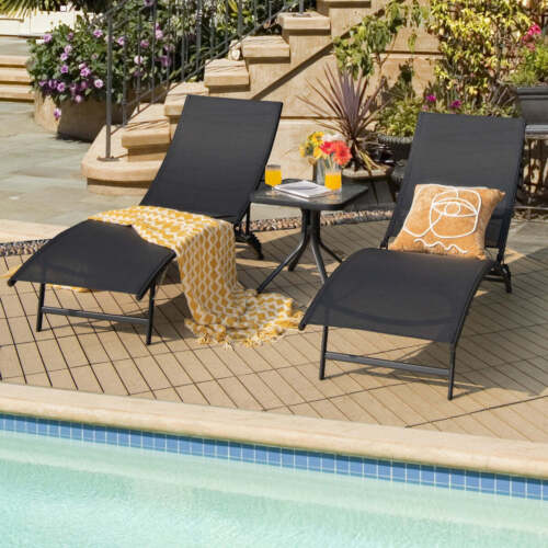 NNECW 2 Pieces Patio Folding Chaise Lounge Chair Recliner for Outdoor