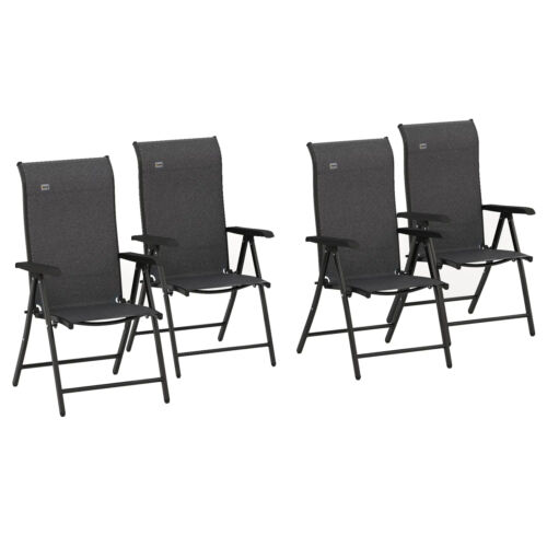 Set of Four Folding Garden Chairs, with Seven-Position Adjustable Backs