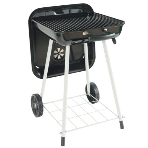 Portable Barbecue Grill 17.5" Square Steel Charcoal Grill with Wheels, Black