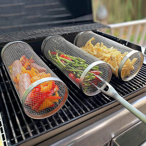 StainlessSteel Barbecue Grill Barbecue Cookware Outdoor BBQ Rolling Grill Basket