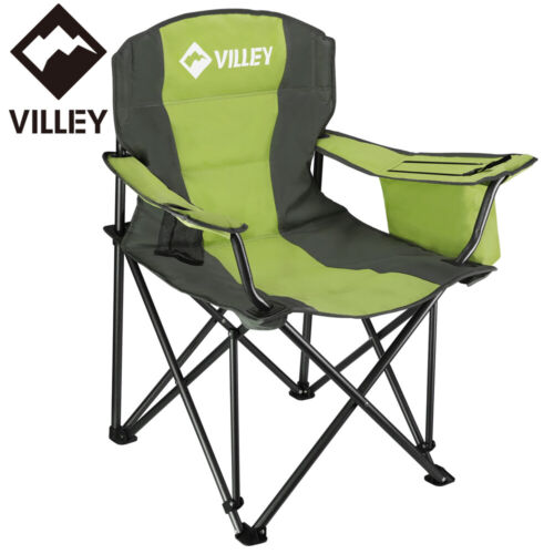 VILLEY Camping Chair Oversize Folding Camp Outdoor Chair w/Cooler Bag Cup Holder