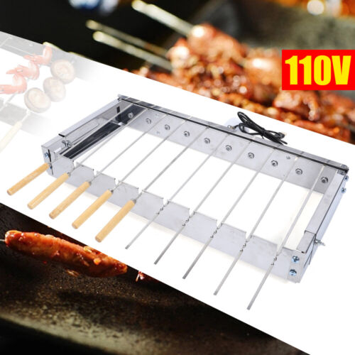 Electric Skewer Kabob Shish Rack Accessory Silver Auto Rotating Rotisserie Grill