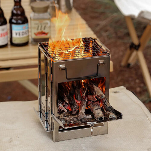 Stainless Steel Foldable All-in-one Firewood Stove Charcoal Stove Barbecue Grill