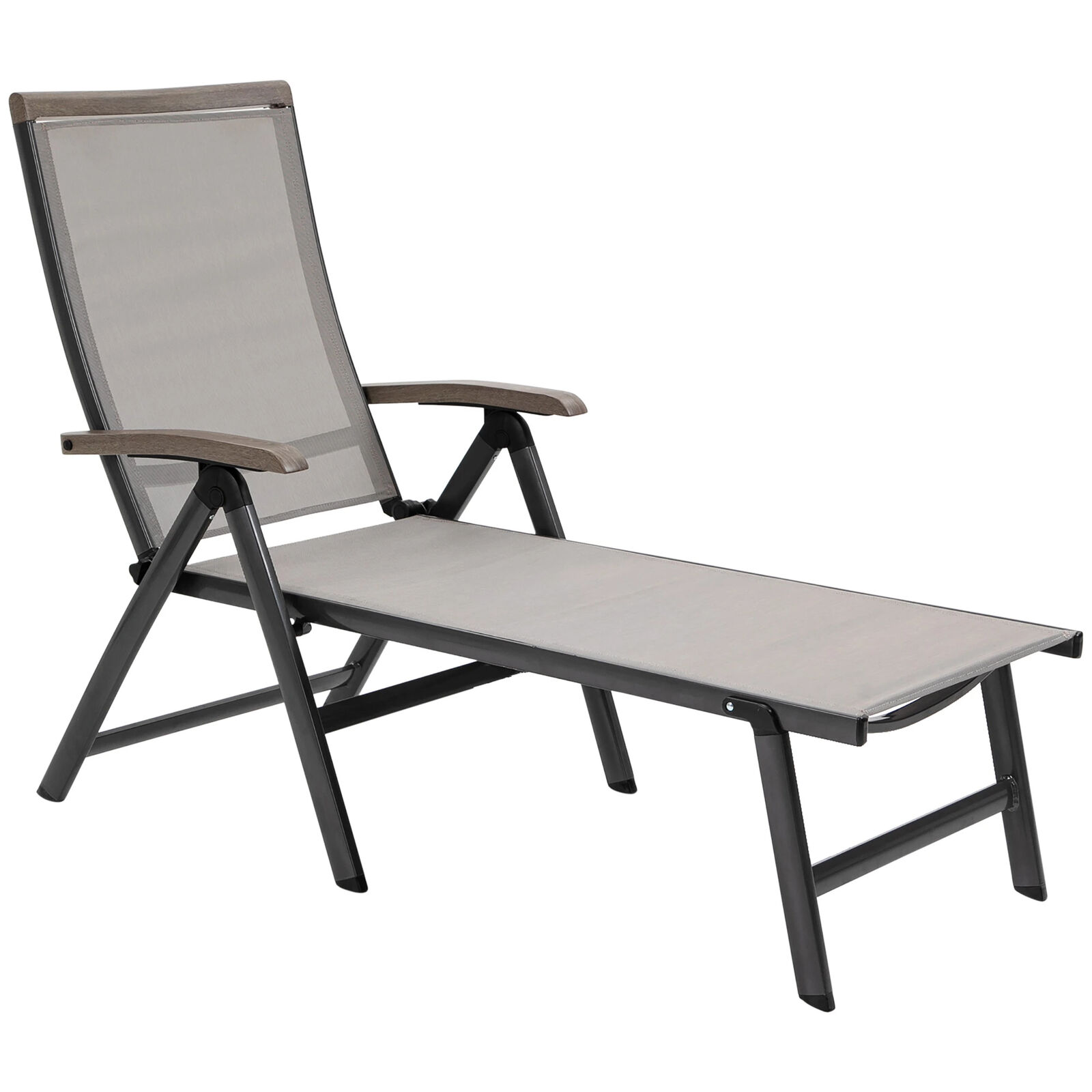 Outdoor Folding Sun Lounger, 5-Position Adjustable Chaise Lounge Chair
