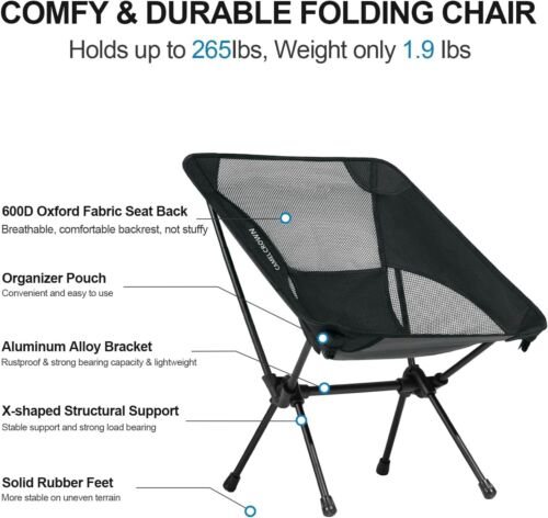 CAMEL CROWN Portable Folding Camping Chair, Lightweight Mesh Outdoor Chair,Black