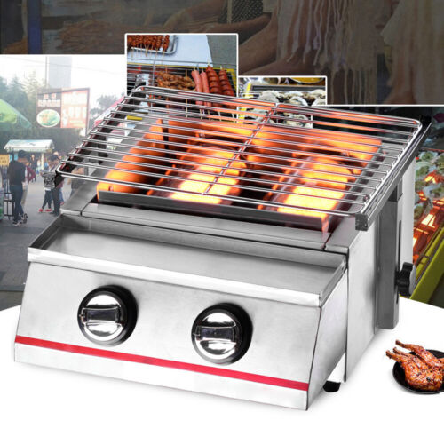 2 Burner Tabletop LPG Grill Stainless Steel Outdoor BBQ Camping Griddle
