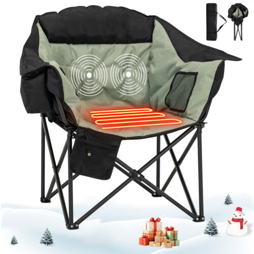 Docred Heated Massage Camping Chair w/Cooler Bag Padded Camp Chair Outdoor Chair