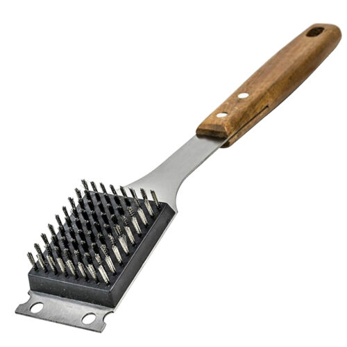 Barbecue Grill Brush and Scraper –Extended, Large Wooden Handle for Camping