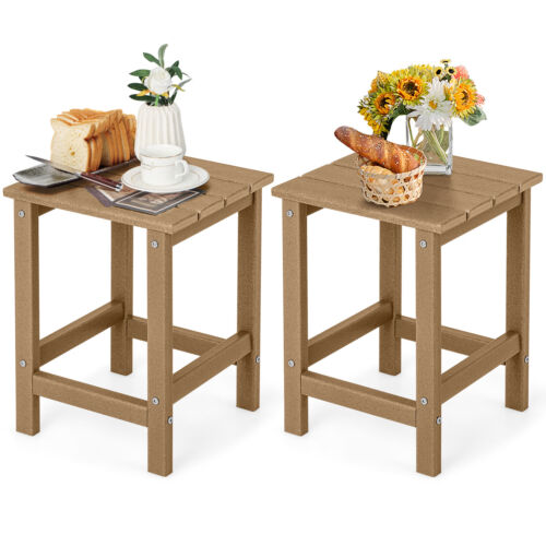 2PCS 14" Patio Adirondack Side Table HDPE Square Weather Resistant Garden Brown
