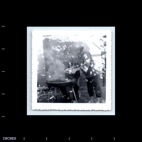 Vintage Square Photo MAN AND WOMAN BY BARBECUE GRILL