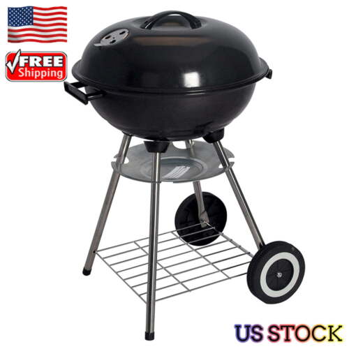 17 inch Barbecue Grill W/ Wheels Outdoor Portable Camping Charcoal Grill BBQ US