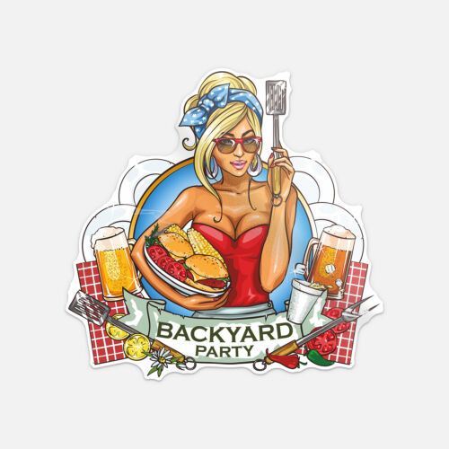 Barbecue Grill Party Label Vinyl Sticker Decal