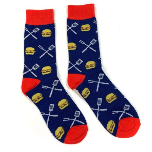 BARBECUE GRILL CHEESEBURGER SOCKS spatula skewer burger cookout 4th of july mens