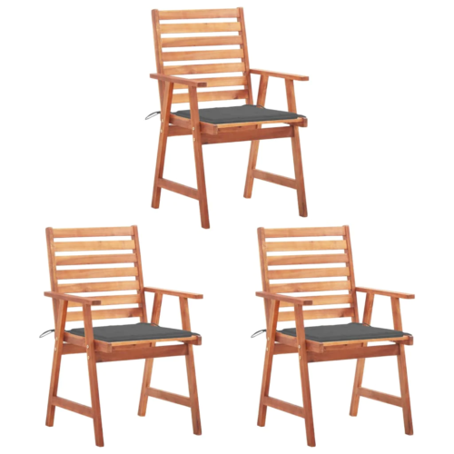NNEVL Outdoor Dining Chairs 3 pcs with Cushions Solid Acacia Wood