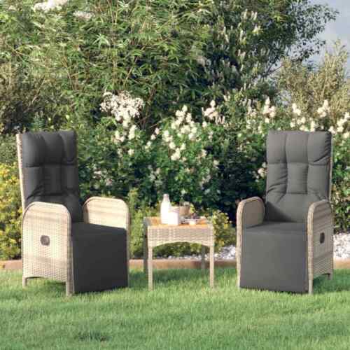 NNEVL Outdoor Reclining Chairs with Cushions 2 pcs Poly Rattan Grey