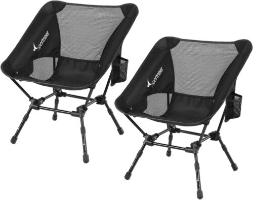 Sportneer Portable Folding Outdoor Camping Chair Adjustable Height Black