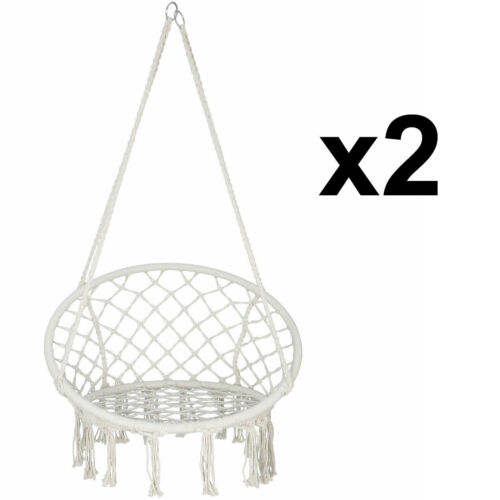 Beige Hanging Cotton Rope Macrame Hammock Chair Swing Outdoor Indoor 2 Pack