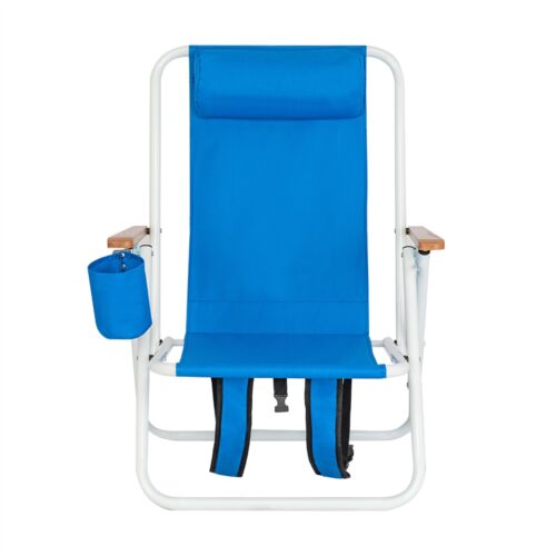 Adjustable Headrest Lightweight Portable Beach Chair Blue Outdoor Relaxation