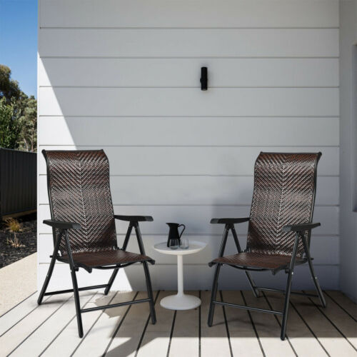 NNECW 2 Piece Outdoor Patio Rattan Folding Chair with Adjustable High Backrest f