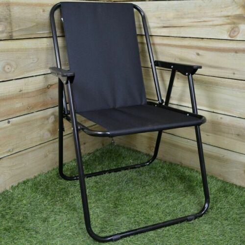 Redwood Folding Canvas Camping / Outdoor Chair With Plastic Arm Rests - Black