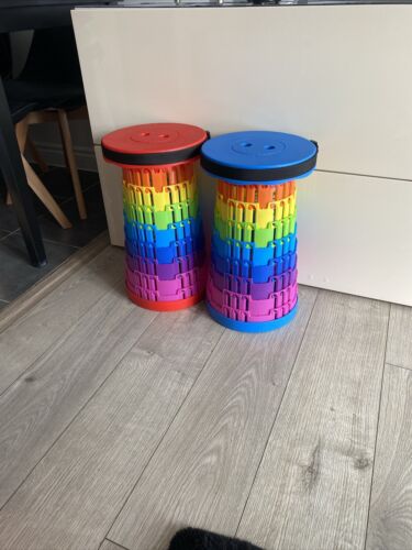UK Rainbow PORTABLE FOLDING STOOL Telescopic Outdoor Chair Travel Camping Seat