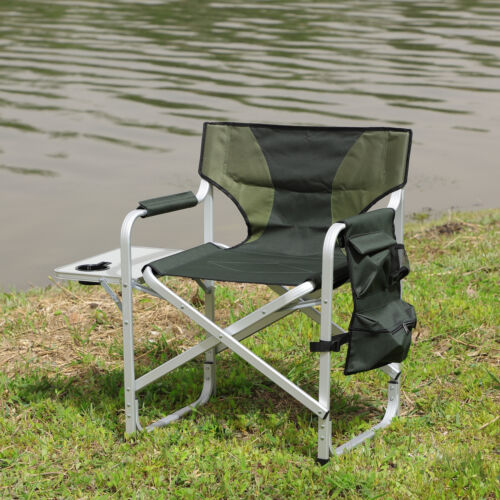Lightweight Folding Outdoor Chair with Side Table and Storage Pockets for