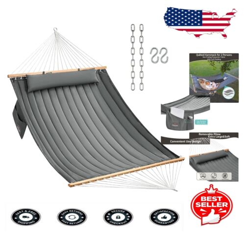 Luxury Quilted Fabric Hammock for 2 - Complete Setup with Hanging Hardware