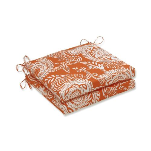 Pillow Perfect Paisley Indoor/Outdoor Square Corner Chair Seat Cushion with T...