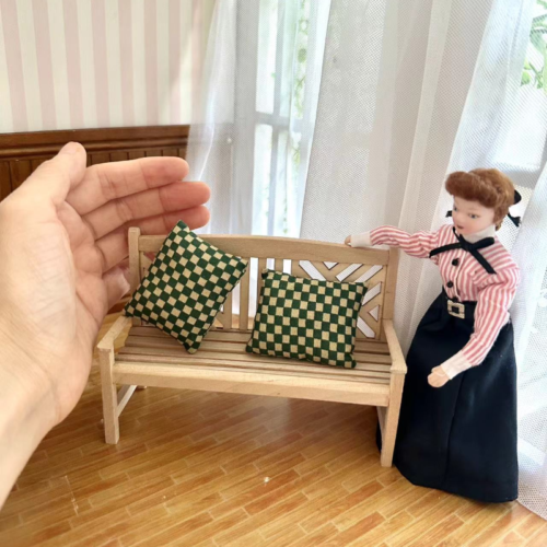 1Set Chair Bench 1/12 Scale Dollhouse Miniatures Furniture Pillow Garden Outdoor