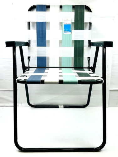 Aluminum Folding Outdoor Lawn/Patio Chair Webbed Strap Green/Beige Powder Coated