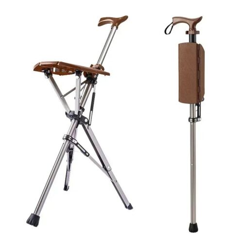 Outdoor Folding Walking Stick Chair Elderly Resting Hand Stool Lightweight
