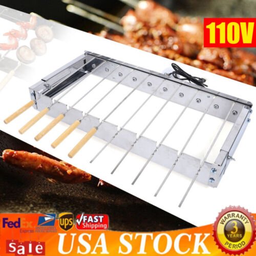 10 Skewer Kebab Shish Automatic Rotating Rotisserie Rack Grill BBQ Accessory