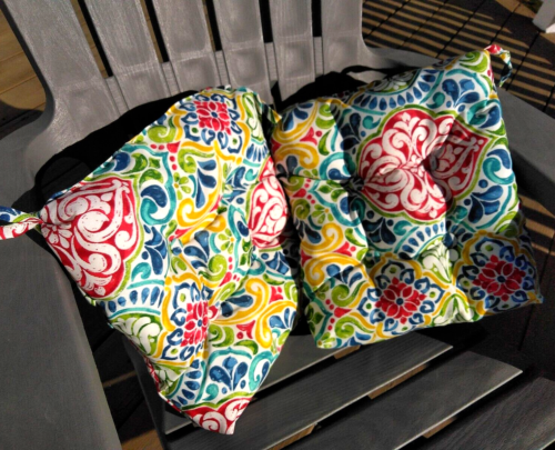 In/Outdoor 12" Square Dining Patio Soft Chair Seat Pads 2 Cushions Ties Handmade