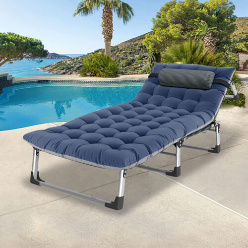 MOPHOTO 4 Gears Sleep Cots Adjustable Folding Camping Cot Patio Lounge Chair+Mat