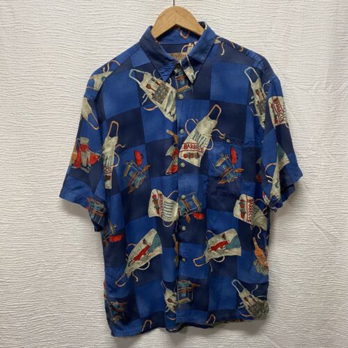 Lord & Taylor Casual Classics Button Down All Over BBQ Grilling Drinks Mens LG